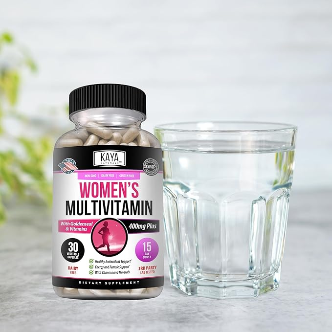 Kaya Naturals Women's Multivitamin, Overall Healthy Antioxidant, and Immune Support, Vitamins A, D, C, E, Biotin, Folic Acid, & Multi-Mineral, Energy & Metabolism Vitamin Supplement 30 Count