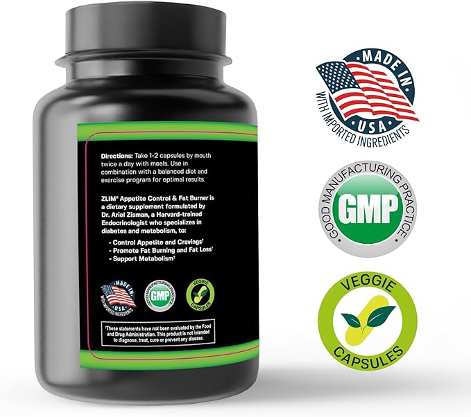 Zlim Appetite & Weight Supplement – Supports Healthy Digestion, Promotes Fiber & Antioxidant Intake, with Gymnema Sylvestre, Apple Pectin & Ashwagandha – All-Natural Ingredients (90 Veggie Capsules)