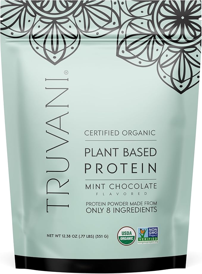 Truvani Vegan Pea Protein Powder | Mint Chocolate | 20g Organic Plant Based Protein | 10 Servings | Keto | Gluten & Dairy Free | Low Carb | No Added Sugar