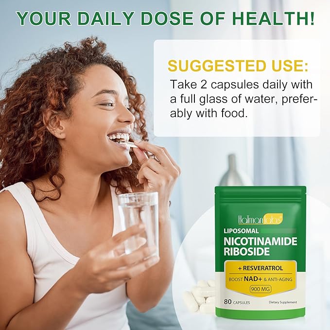 NAD Supplement - Liposomal Nicotinamide Riboside 900mg, Resveratrol, Quercetin - High Purity NAD Supplement for Energy, Support Cellular Health, Stamina & Healthy Aging - Ultra Strength 80 Capsules