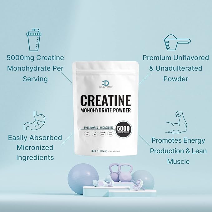 Instant Creatine Monohydrate Powder 60 Servings - 5000mg(5g) Per Serving | Unflavored Micronized Creatine | Strength & Power for High-Intensity MetCon & CrossFit Training | Vegan, Keto | Non-GMO
