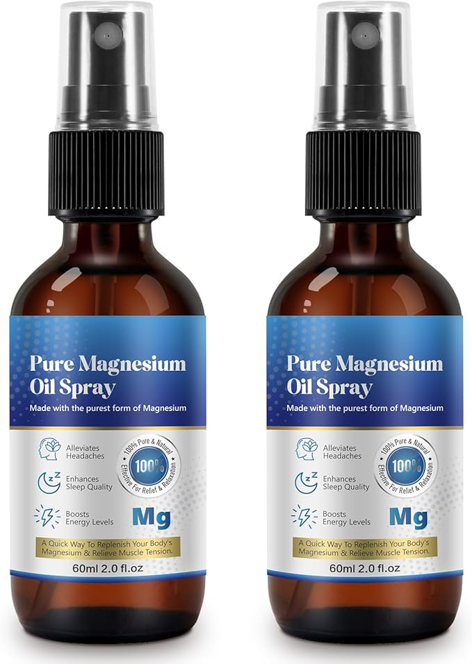 2 Fl Oz Magnesium Oil Spray - Pure & Organic - High Concentration Magnesium - Non-GMO, Gluten-Free - Easy to Absorb - 2pc