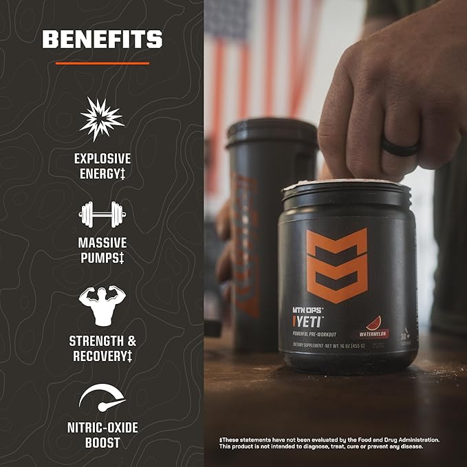 MTN OPS Yeti Monster Pre-Workout Powder Energy Drink, 30-Serving Tub, Blue Raspberry