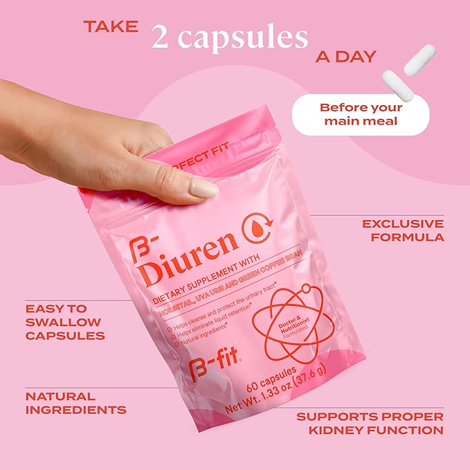 Diuren - Diuretic Capsules with Caffeine, Horsetail Herb and Uva Ursi - 60 Capsules with Natural Extracts - Horsetail Supplement - Best Diuretics for Water Retention