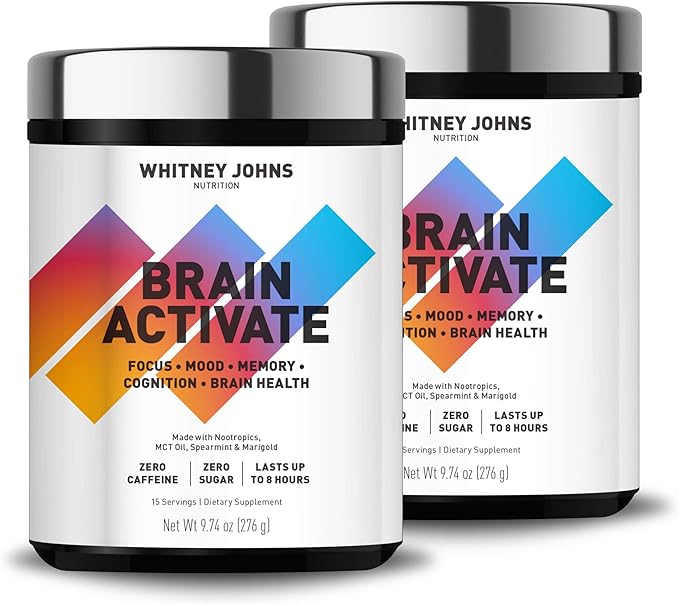 Brain Booster Supplement, Nootropic Focus, Brain Supplements for Memory & Focus, Reduce Brain Fog with Fast Acting Unique MCT C8 - Zero Sugar & Caffeine, 2 Tubs