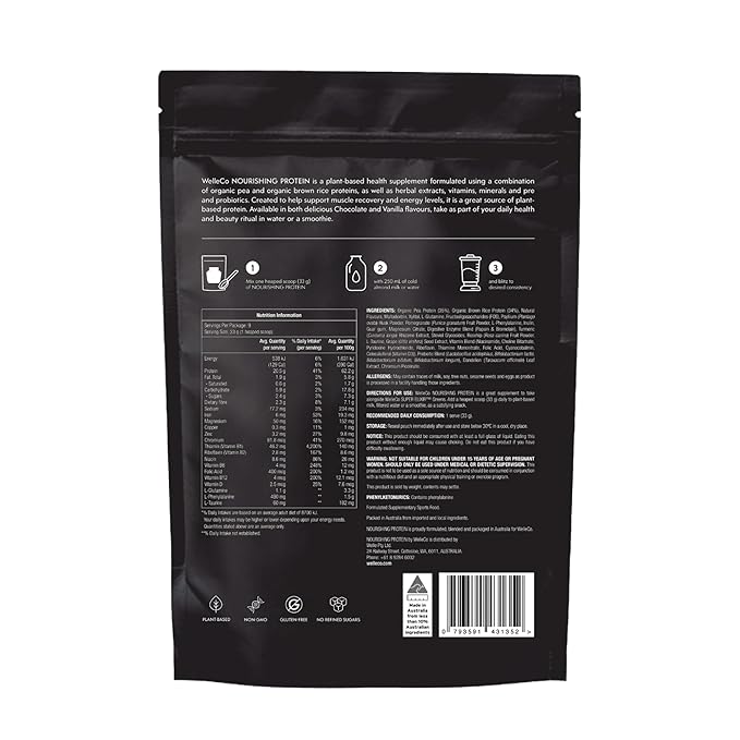 WelleCo, Nourishing Protein, Premium Organic Sprouted Brown Rice & Pea Protein, Vanilla Flavour, 300g (10.5oz) Pouch