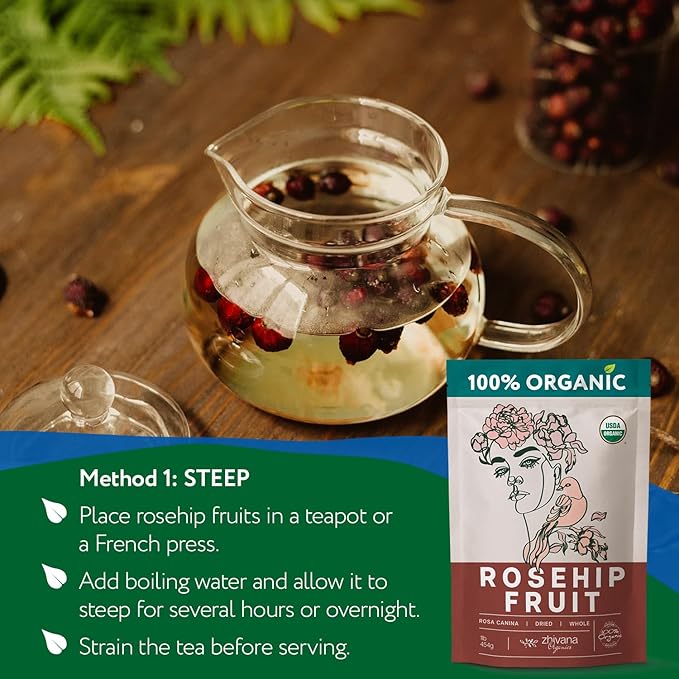 Super Large Value Pack 10 LB – Organic Dried Rosehip Fruit – Organic Rose Hips Whole (Rosa Canina) - Rich in Vitamin C, Antioxidants, & Immune Support – 100% Natural & Pure