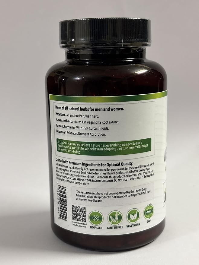 Maca Root, Ashwagandha Root Extract, Capsules for Men & Women with Turmeric Curcumin and Bioperine 120 Capsules Made in USA