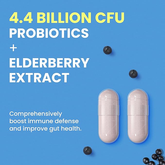Probiotics with Elderberry for Digestive & Immune Health Supports Occasional Constipation, Diarrhea, Gas & Bloating, 120 Capsules, 60-Day Supply