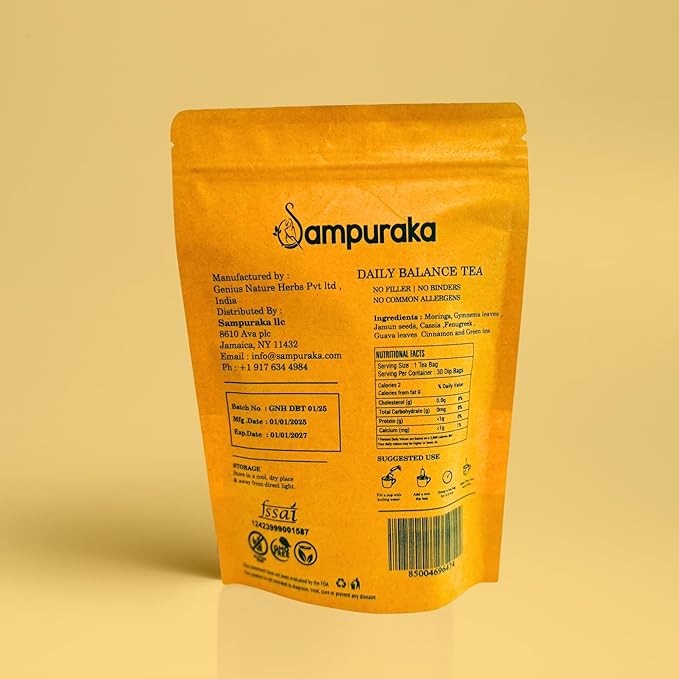 Daily Balance Tea - Natural Herbal Tea with Moringa, Gymnema, Jamun seeds, Cassia, Fenugreek, Guava leaves, Cinnamon - 30 Pyramid bags (2)