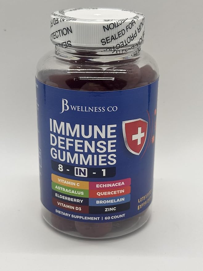 8 in 1 Immune Defense Booster Supplement Gummies with Astragalus Root, Vitamin C and Zinc, Vitamin D3, Elderberry and Quercetin (2 Pack)