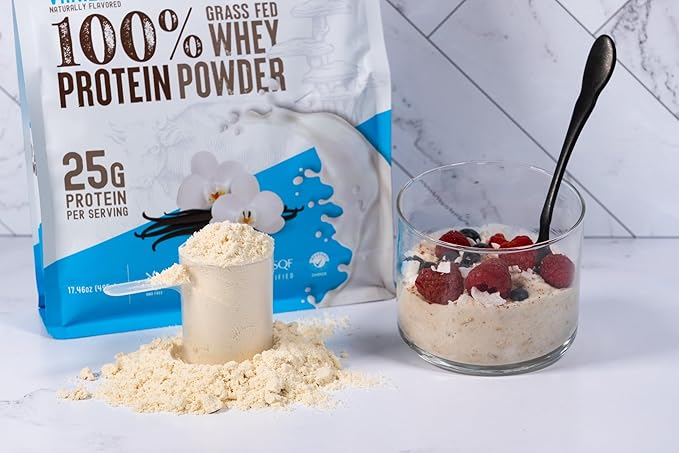 WILD SOCIETY - Premium 100% Grass Fed Whey Protein Powder + Superfood Mushrooms & Adaptogens - 25g Protein, Clean Protein Powder, 0 Added Sugar, Non GMO, Gluten Free - Vanilla Bean, 17.5 oz