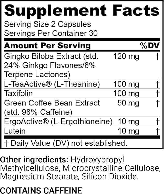 FLT COGNITION - Mental Clarity and Focus Nootropic Supplement for Memory Performance & Cognitive Health with L-Theanine, Gingko Biloba & Ergothioneine – 60 Capsules