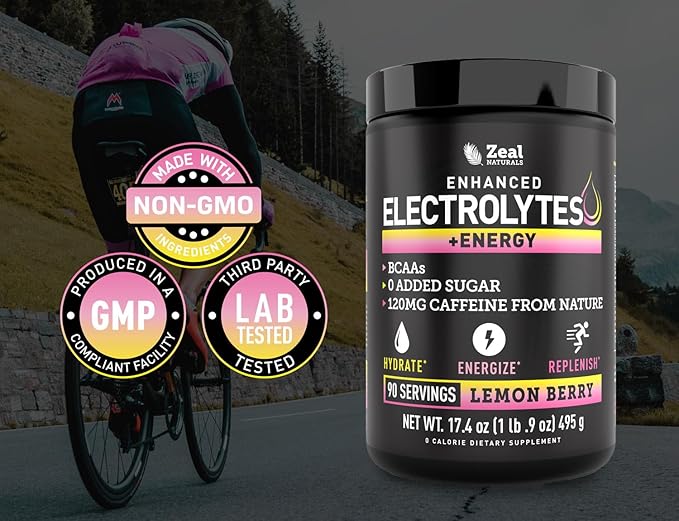 Pre-Workout Electrolyte + Energy Powder Drink Mix (90 Servings | Lemon Berry) w/ 0 Sugar +BCAAs +B-Vitamins Electrolyte Supplement w Potassium Zinc & Magnesium for Hydration - Keto Electrolytes