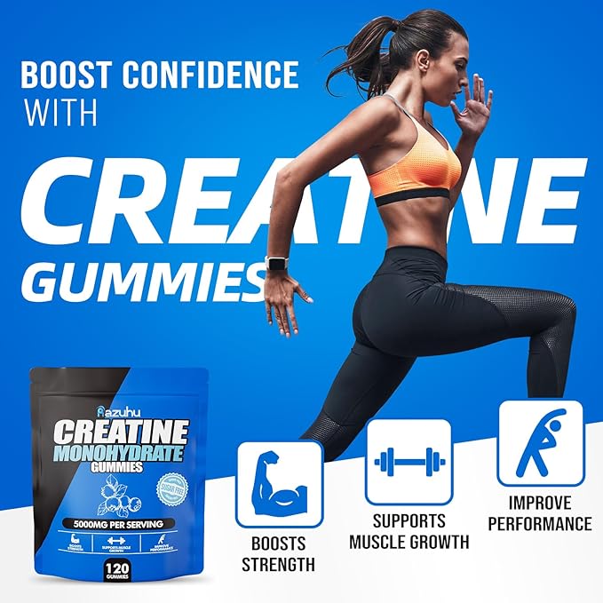 Creatine Monohydrate Gummies for Men & Women,5g of Creatine Monohydrate per Serving for Supports Muscle Growth,Strength,Performance,Sugar Free,Vegan,Pre-Workout Supplement(120 Count)-Blueberry