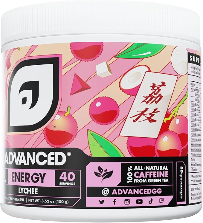 Advanced Energy - Energy Boosting Formula with Electrolytes for Hydration - L-Theanine to Combat Jitters - Sugar Free & Keto Friendly - No Maltodextrin (40 Servings) (Lychee)
