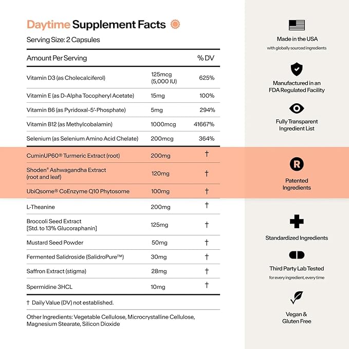 Stasis Daytime Energy & Focus Supplement to Pair with Your Stimulant - New & Improved Formula for All-Day Energy, Mood & Brain Support - Nootropics with Added CoQ10 & Rhodiola Rosea (25 Servings)