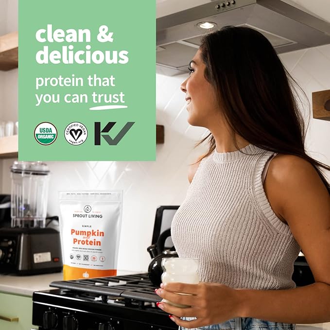 Sprout Living Simple Pumpkin Seed Protein Powder, 20 Grams Organic Plant Based Protein Powder Without Artificial Sweeteners, Non Dairy, Non-GMO, Vegan, Gluten Free, Keto Drink Mix (2 Pound)