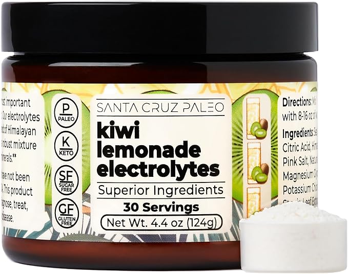 Santa Cruz Paleo Electrolyte Powder Kiwi Lemonade with Himalayan & Sea Salt, Magnesium, Potassium, Sugar-Free, 30 Servings