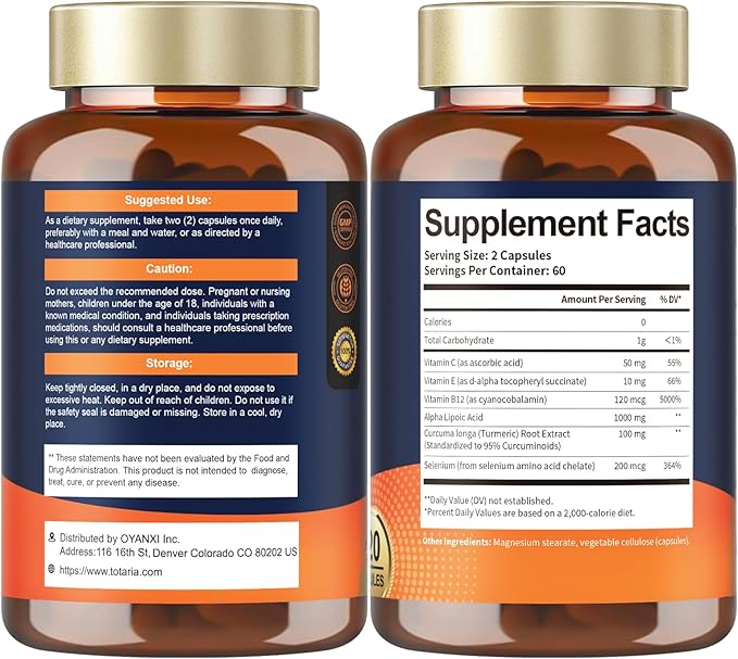 (2 Packs) Alpha Lipoic Acid - 1000mg ALA Supplement Capsules for Neuropathy Support Supplement Nerve Health, Liver Detox, Antioxidant, Metabolism and Cell Energy, Anti-Aging - Non-GMO, Gluten Free