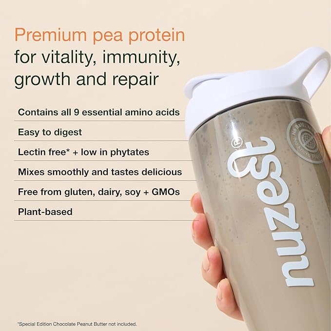 Nuzest - Pea Protein Powder - Clean Lean Protein, Premium Vegan Plant Based Protein Powder, Dairy Free, Gluten Free, GMO Free, Naturally Sweetened Protein Shake, Rich Chocolate, 1 Serving, 0.9 oz