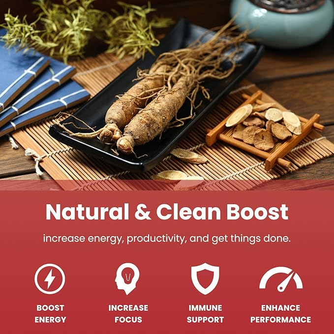 NutraChamps Korean Red Panax Ginseng Capsules | Extra Strength Ginsenosides for Energy, Focus, Performance, Vitality & Immune Support | Korean Ginseng Root Extract (120, Red)