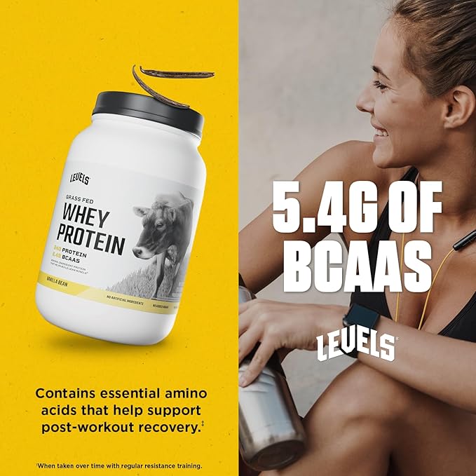 Levels Grass Fed Whey Protein Powder, No Artificials, 24G of Protein, Vanilla Bean, 2LB