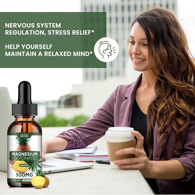 (2 Pack) Magnesium Glycinate Supplement, Liquid Magnesium Glycinate Liquid Drops 500mg-Support Stress Relief, Relaxation, Mood, Sleep, Bone & Muscle-4 Fl Oz, Vegan, Pineapple Flavor