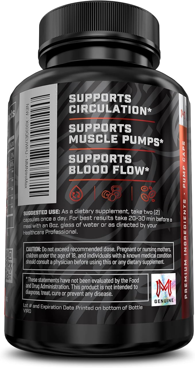 Nitric Oxide Booster 3000mg with L-Arginine, L-Citrulline - Non-GMO, Gluten-Free, Vegan - Pre-Workout Supplement for Muscle Growth, Stamina, Energy, Pumps, Vascularity - 60 Capsules
