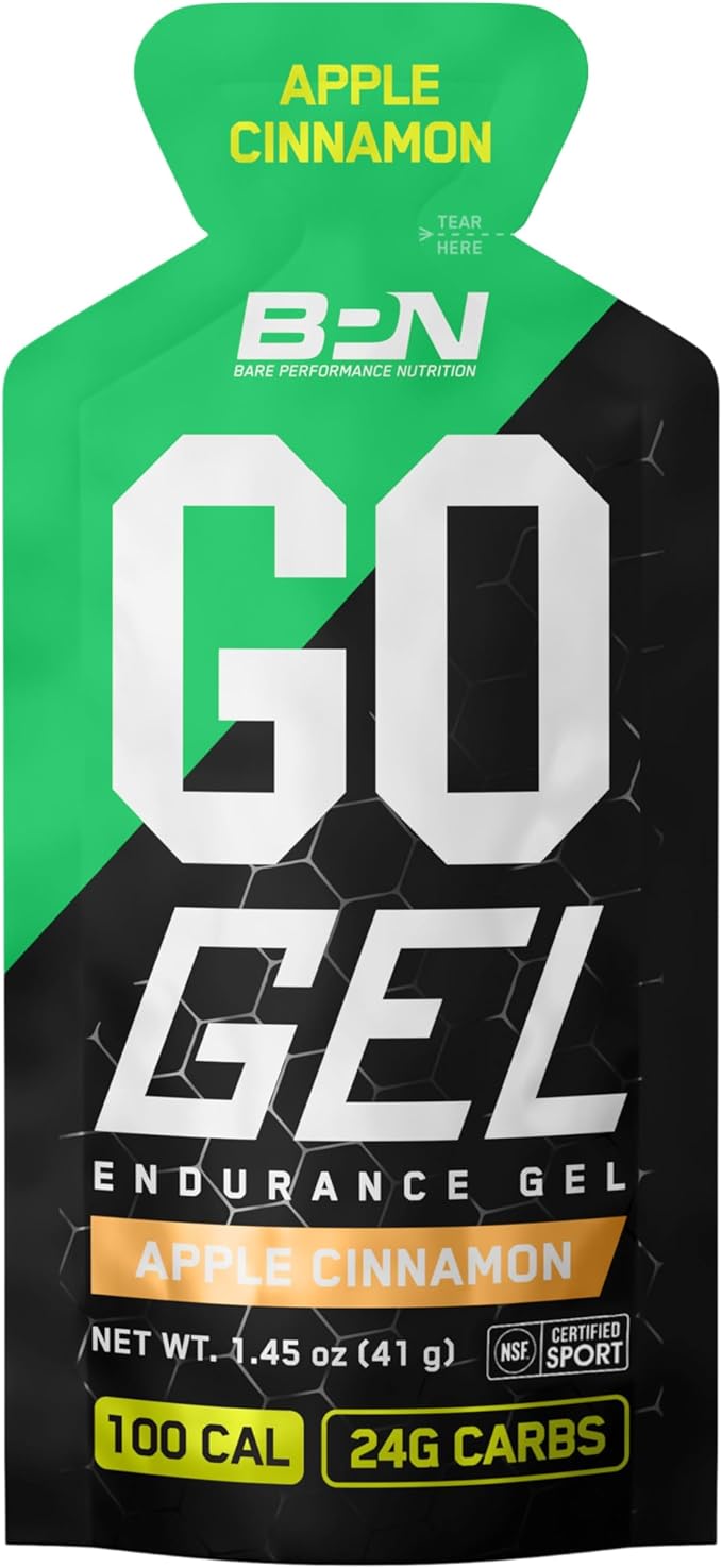 BARE PERFORMANCE NUTRITION, BPN Go Gel Endurance, 24g of Carbohydrates & 100 Calories per Pack, Vegan + Gluten Free Running Gel, 10 Single-Serving Packs, Apple Cinnamon