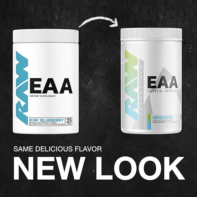 RAW EAA Amino Acids Powder, Kiwi Blueberry (25 Servings) - Pre Workout Amino Energy Powder for Strength, Endurance, Recovery & Lean Muscle Growth - BCAA Amino Acids Supplement for Men & Women