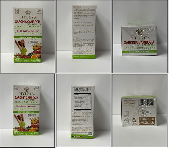 HYLEYS Tea Garcinia Cambogia Green Tea 5 Flavors Assortment - 25 Tea Bags