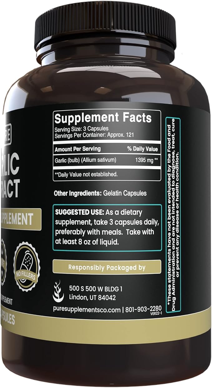 Pure Original Ingredients Garlic Extract (365 Capsules) No Magnesium Or Rice Fillers, Always Pure, Lab Verified