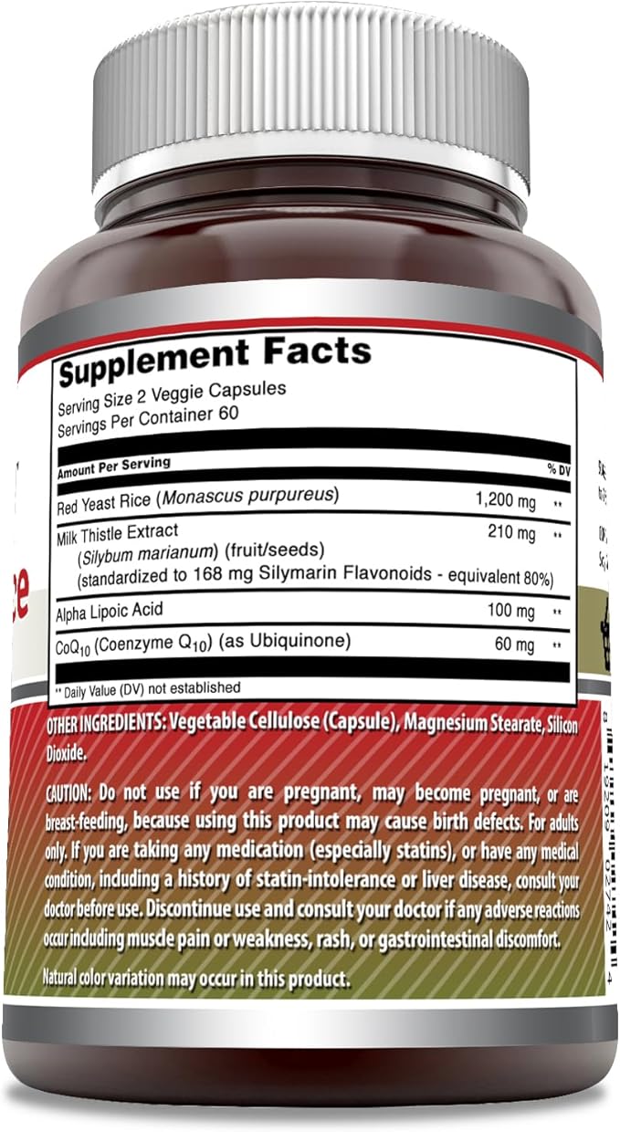 Amazing Formulas Red Yeast Rice Complex | 1570 Mg Per Serving | 120 Veggie Capsules | with Alpha Lipoic Acid, CoQ10, Milk Thistle Extract | Made in USA