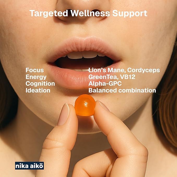 Focus Mushroom Gummies, Boost Brain Health, Productivity, Mental Clarity, Sugar-Free, Gluten-Free, Vegan with Lion’s Mane, Cordyceps, Green Tea & Multivitamin, Citrus Flavor, 60 Count