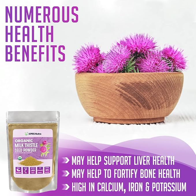 XPRS Nutra Organic Milk Thistle Seed Powder - Premium Milk Thistle Powder Rich in Silymarin and Antioxidants - Milk Thistle Seeds Support Liver Health - Vegan Friendly Milk Thistle Organic (4 Ounce)