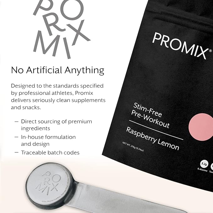 Promix Stim-Free Pre-Workout Powder, Raspberry Lemon - 30 Servings, 274g - Maximize Focus, Energy & Performance - Vitamin B12, Taurine, Beta-Alanine & L-Tyrosine - Free of Gluten, Dairy & Caffeine