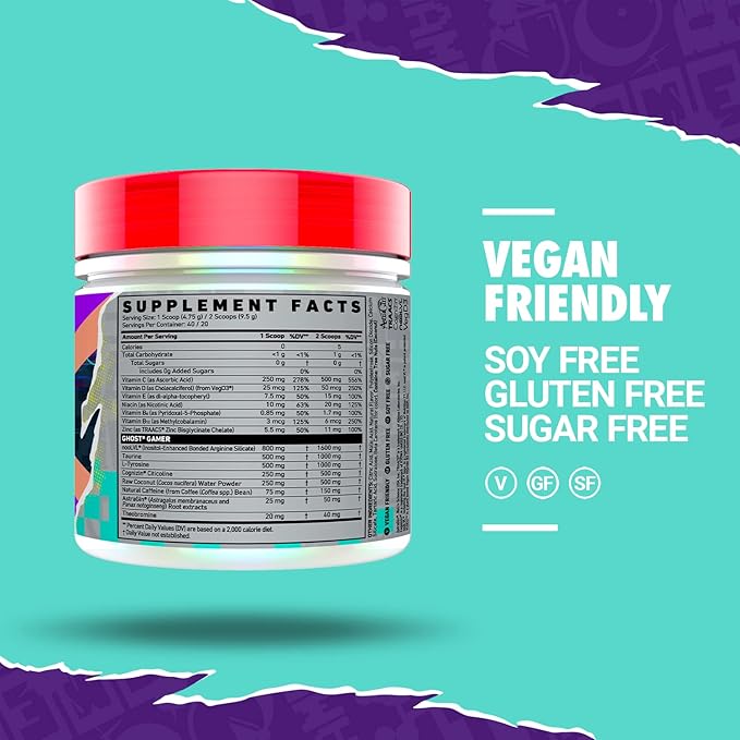 GHOST Gamer: Energy and Focus Support Formula - 40 Servings, Peach - Nootropics & Natural Caffeine for Attention, Accuracy & Reaction Time - Vegan, Gluten-Free