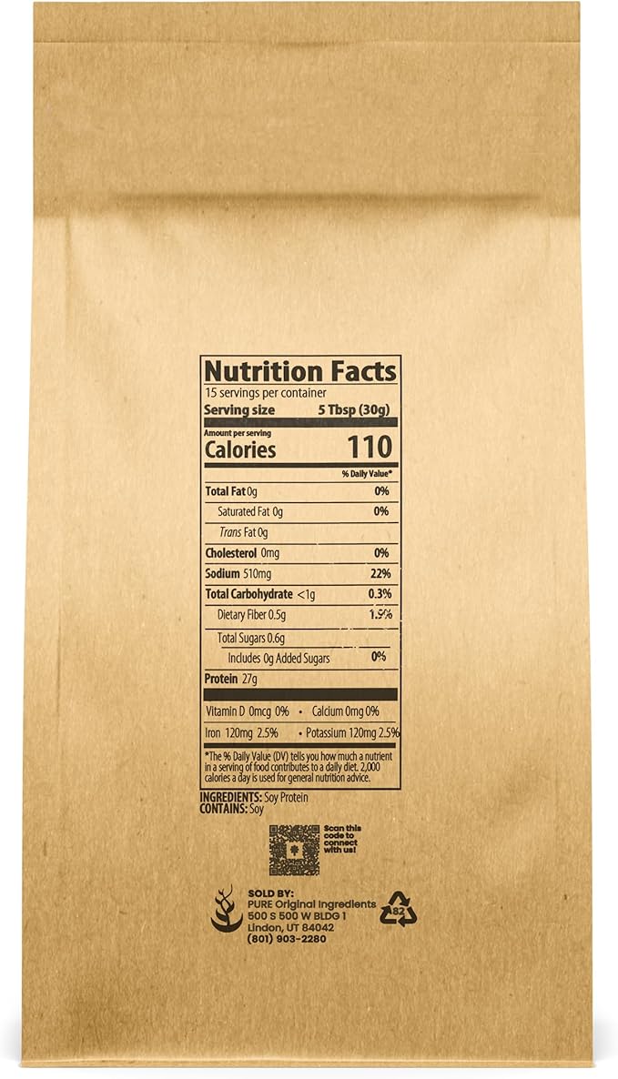 PURE ORIGINAL INGREDIENTS Soy Protein Isolate, Always Pure, No Fillers or Additives (1 Pound)