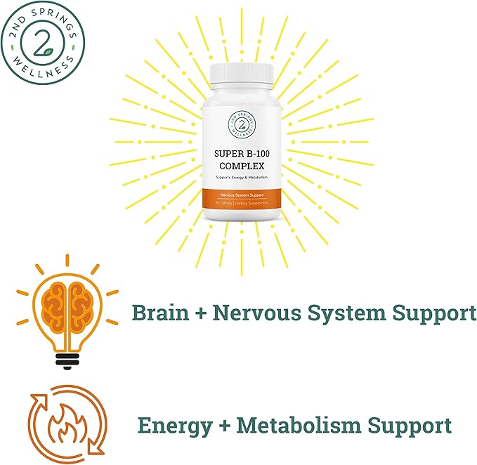 Super B-100 Complex - High Potency B Vitamin Complex with B-6, B-12, Folate, Niacin, Biotin, Choline, Inositol and PABA for Energy, Metabolism, Brain and Nerve Support
