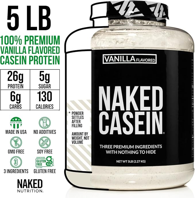 NAKED Casein - Vanilla Micellar Casein Protein - 5 Pound Bulk, GMO-Free, Gluten-Free, Soy-Free, Preservative-Free - Stimulate Muscle Growth - Enhance Recovery - 61 Servings