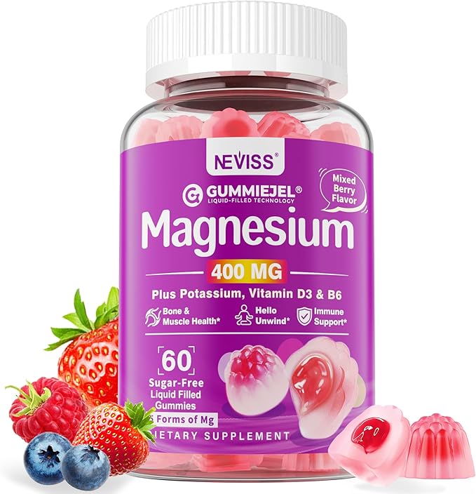Sugar-Free Magnesium Gummies 400mg | Made in USA | 5-in-1 Complex: Glycinate, Citrate, Malate, Chloride & Taurate | with Ashwagandha, Vitamin D3 & Zinc | Muscle, Mood & Energy Support | Vegan, 60Cts