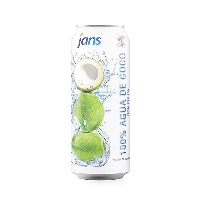 Coconut Water with Pulp, Coconut Water Bulk Pack16.5 Ounce (Pack of 12) by Jans | 100% Pure & NO Sugar Added, Non-GMO, Not From Concentrate | Refreshing Taste of the Tropics, Agua de Coco