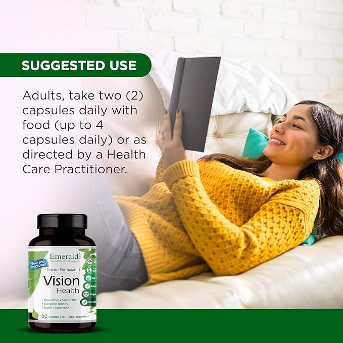 EMERALD LABS Vision Health - Premium Eye Health Supplement with Lutein, Zeaxanthin & Albion Chelated Zinc - Vegan & Gluten-Free - 60 Vegetable Capsules (30-Day Supply)