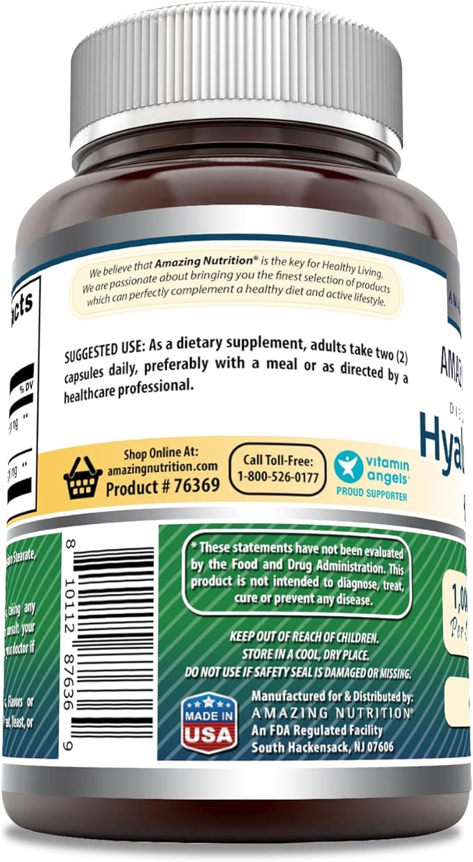 Amazing Formulas Hyaluronic Acid & MSM Supplement | 1000 Mg Per Serving | Capsules | Non-GMO | Gluten Free | Made in USA (1 Pack, 60 Count)