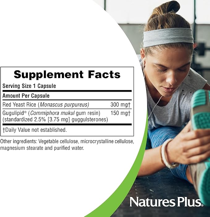 Natures Plus Herbal Actives Red Yeast Rice Gugulipid - 450 mg, 120 Vegan Capsules - Heart Health Supplement, Cholesterol Support - Vegetarian, Gluten-Free - 120 Servings