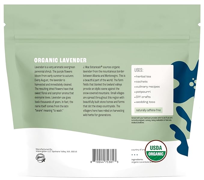 J Mac Botanicals, Organic Lavender Flower (2 oz), Dried Lavender Flowers, Buds