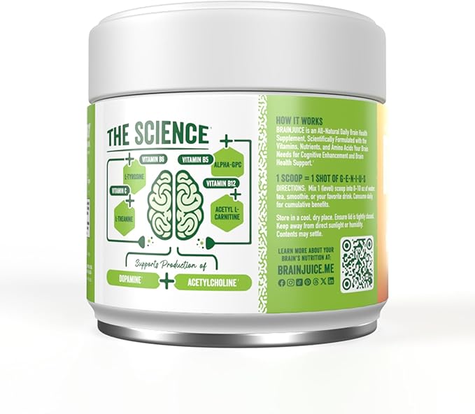 BrainJuice Active Pomegranate Acai Daily BrainPower Mix - 15 Servings (2.2 Oz, Peach Mango)