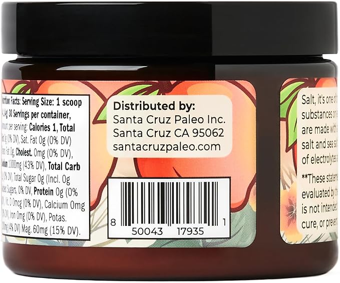 Santa Cruz Paleo Electrolyte Powder Peach with Himalayan & Sea Salt, Magnesium, Potassium, Sugar-Free, 30 Servings