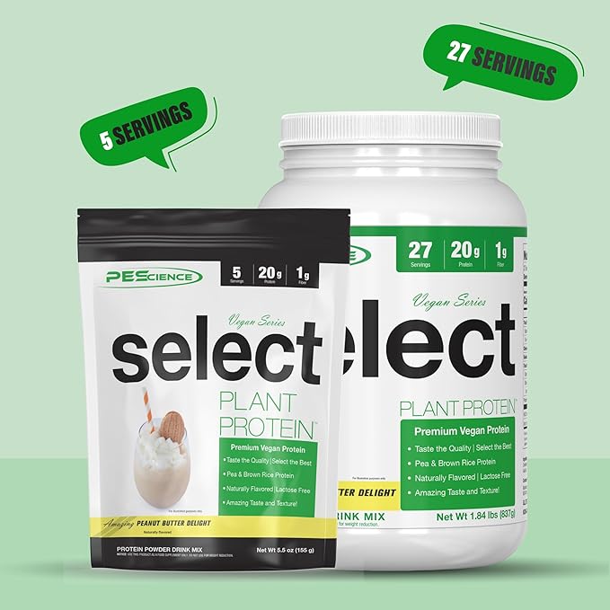 PEScience Select Vegan Plant Based Protein Powder, Peanut Butter Delight, 27 Serving, Premium Pea and Brown Rice Blend